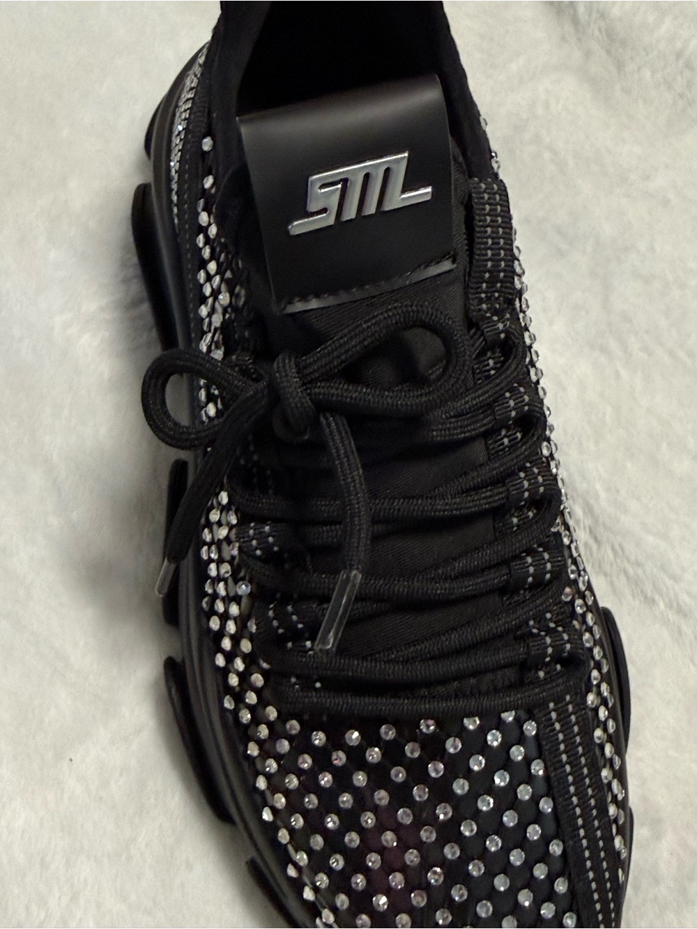 Steve Madden Blk Rhinestone Chunky Lace-Up Sneakers with Clear See Through sides - Picture 4 of 7
